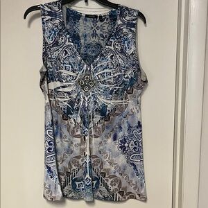 Apt. 9 Blue and White Paisley Blouse